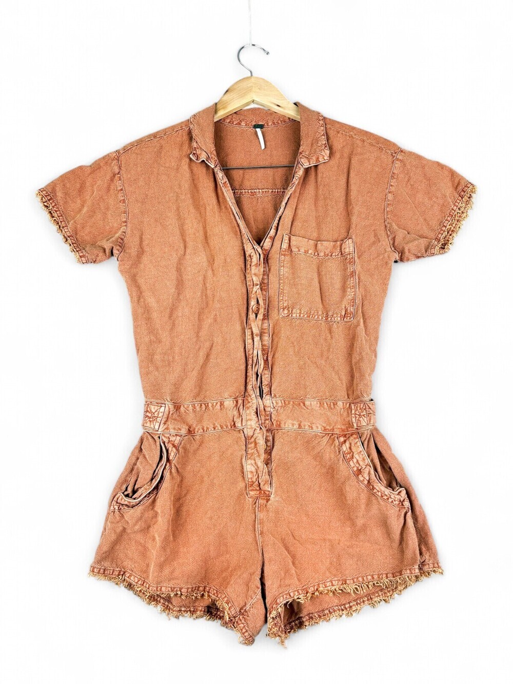 YFB Rust Washed Short-Sleeve Utility Romper - M